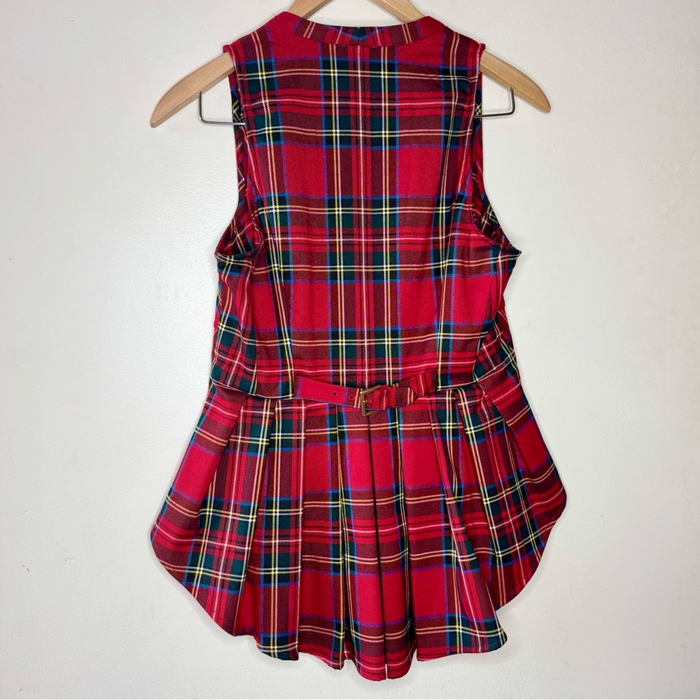 Anthropologie MAEVE Waisted Zip-Front Sleeveless Top In Red Plaid Small NEW NWT - Picture 8 of 9
